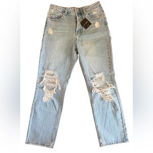 JLUXLABEL Light Blue Distressed Straight Leg Jeans size M NWT